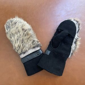 UGG Black feux fur gloves